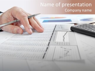 A Person Writing On A Piece Of Paper Next To A Calculator PowerPoint Template