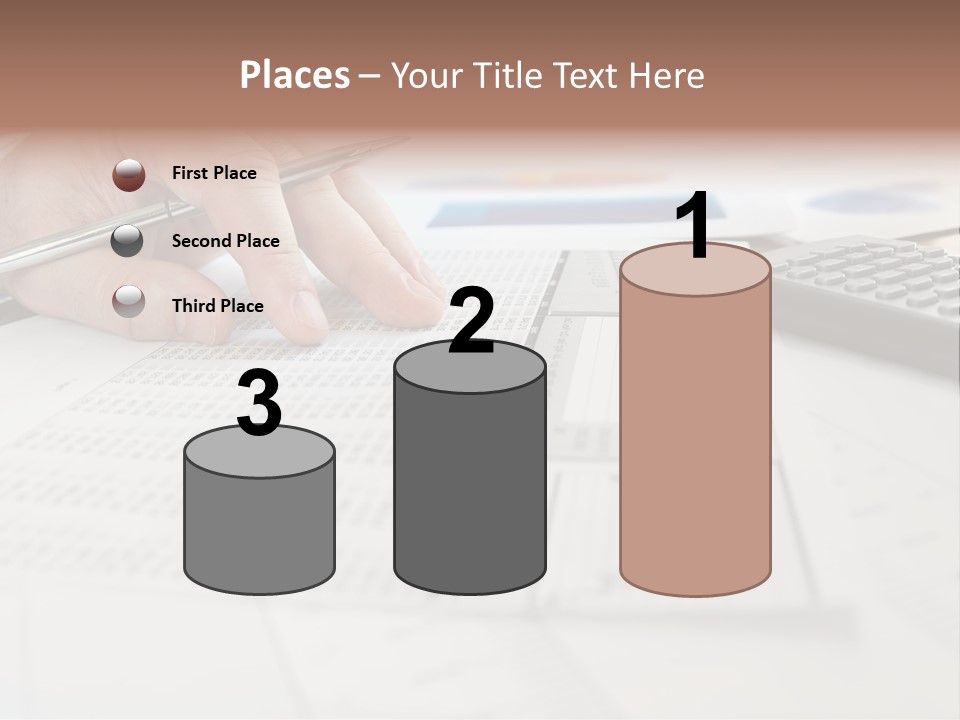 A Person Writing On A Piece Of Paper Next To A Calculator PowerPoint Template