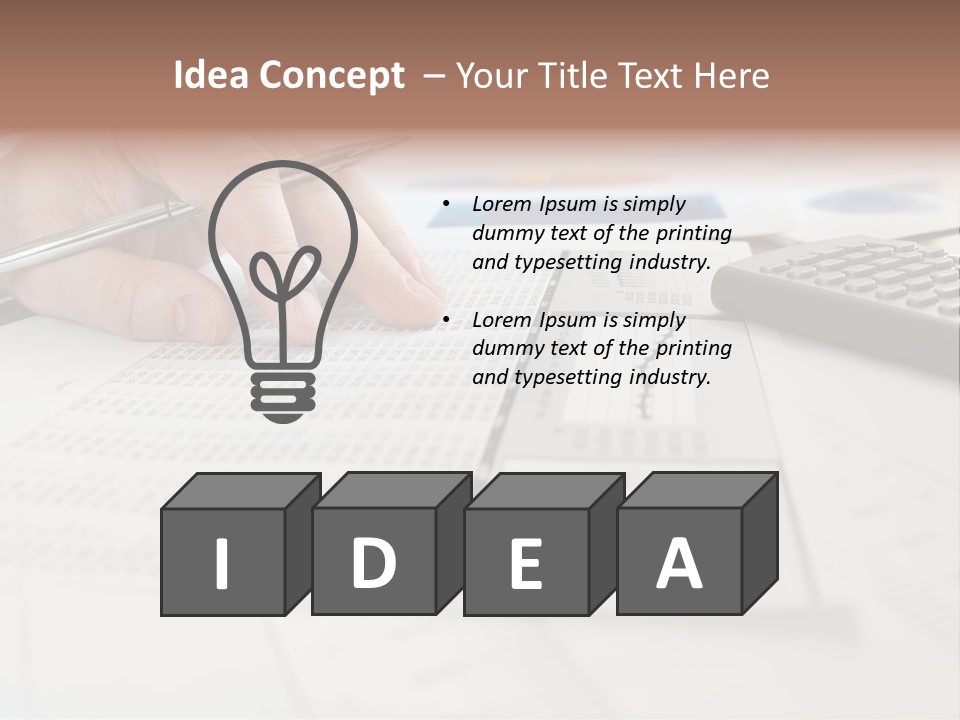 A Person Writing On A Piece Of Paper Next To A Calculator PowerPoint Template
