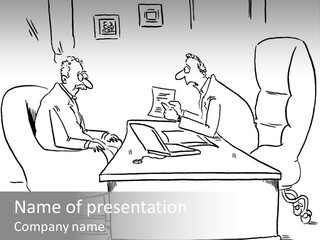 A Cartoon Of Two Men Sitting At A Table Talking To Each Other PowerPoint Template