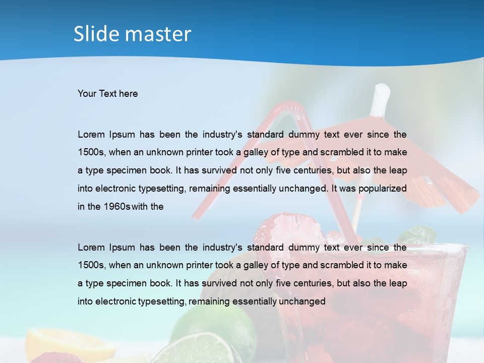 A Drink With Strawberries And Limes On A Wooden Table PowerPoint Template