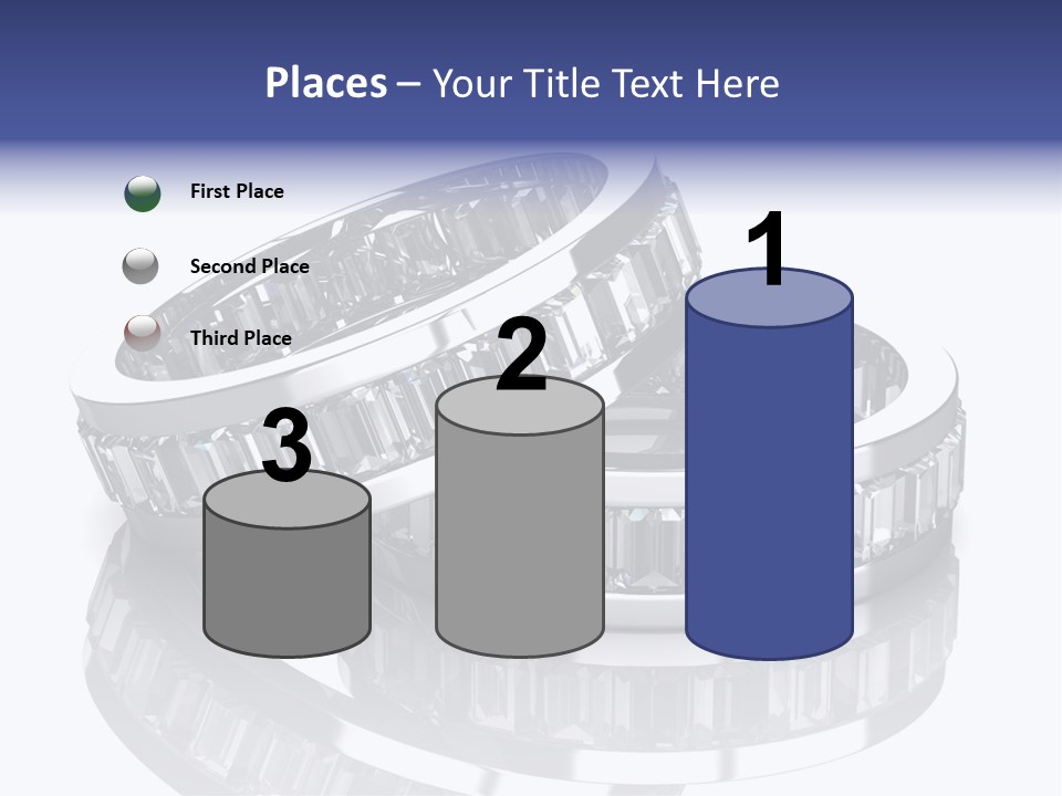 Two Wedding Rings With Diamonds On A Reflective Surface PowerPoint Template