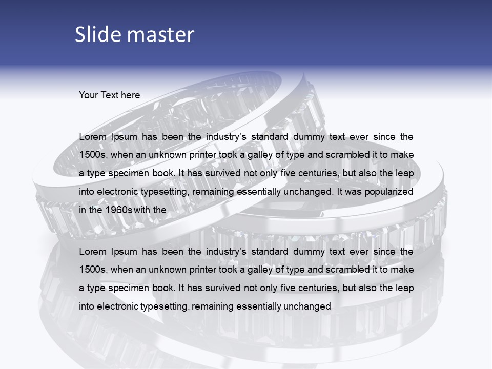 Two Wedding Rings With Diamonds On A Reflective Surface PowerPoint Template