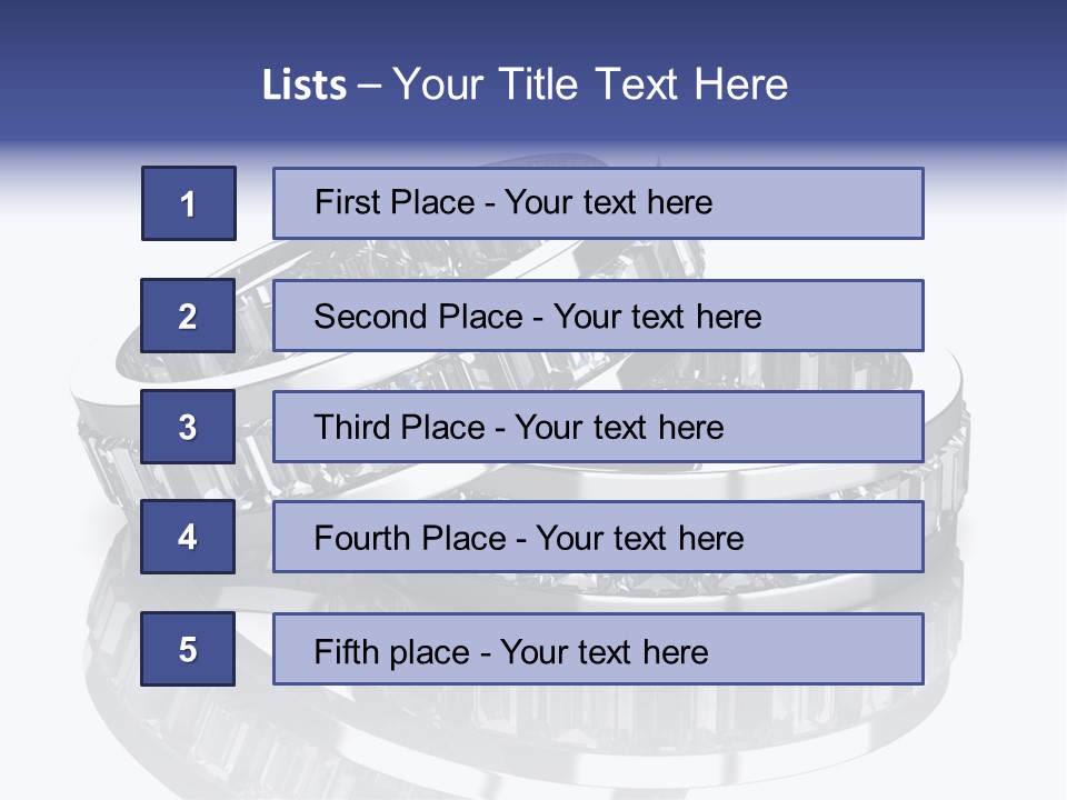 Two Wedding Rings With Diamonds On A Reflective Surface PowerPoint Template