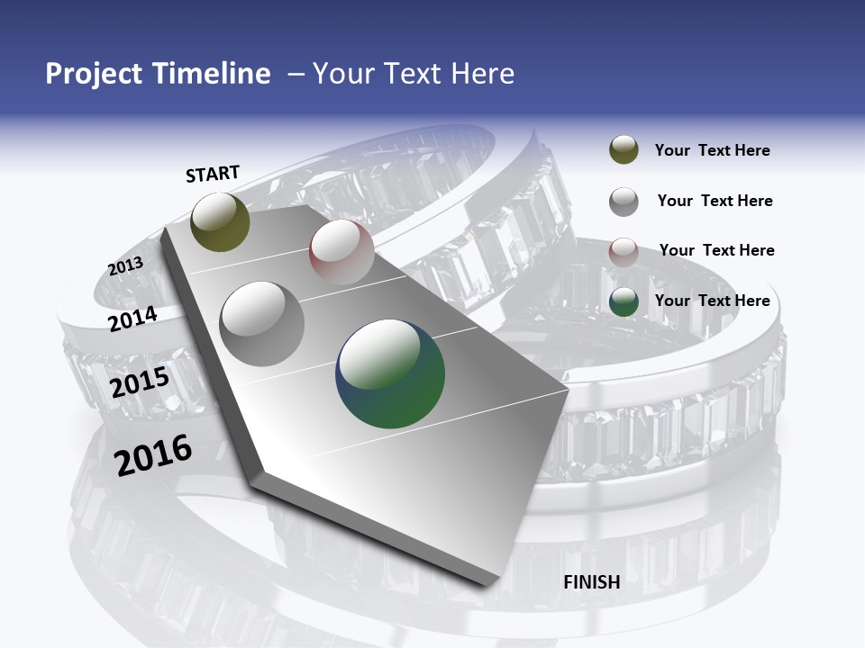 Two Wedding Rings With Diamonds On A Reflective Surface PowerPoint Template