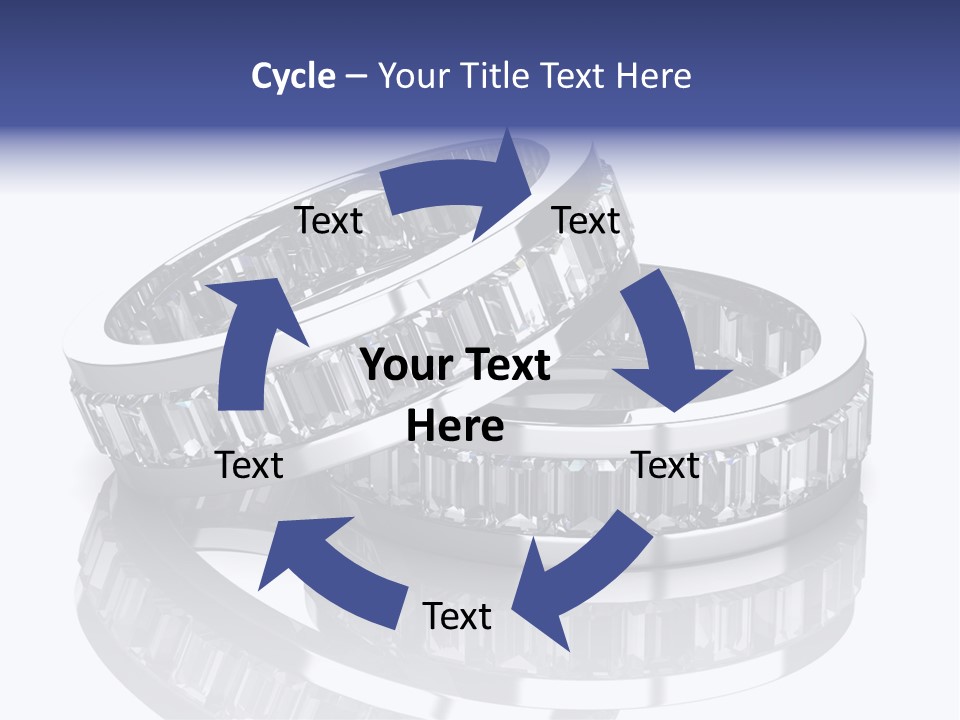 Two Wedding Rings With Diamonds On A Reflective Surface PowerPoint Template