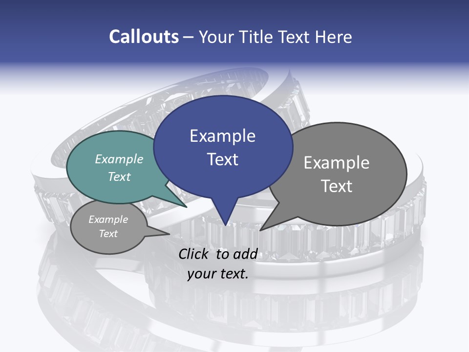 Two Wedding Rings With Diamonds On A Reflective Surface PowerPoint Template