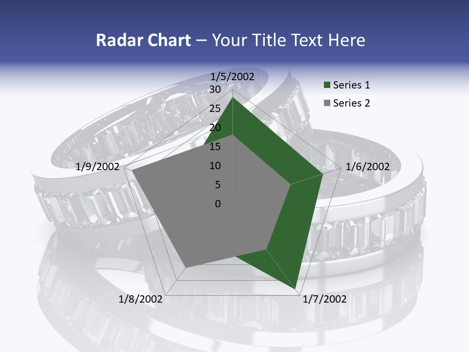 Two Wedding Rings With Diamonds On A Reflective Surface PowerPoint Template