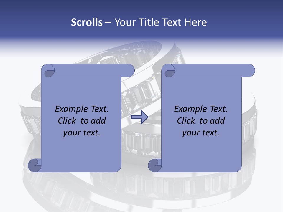 Two Wedding Rings With Diamonds On A Reflective Surface PowerPoint Template