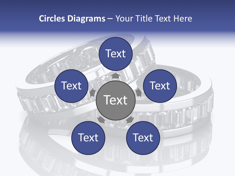 Two Wedding Rings With Diamonds On A Reflective Surface PowerPoint Template