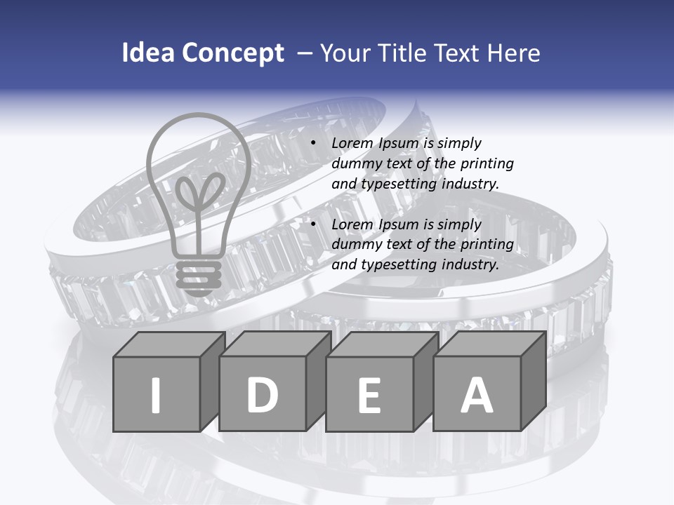 Two Wedding Rings With Diamonds On A Reflective Surface PowerPoint Template
