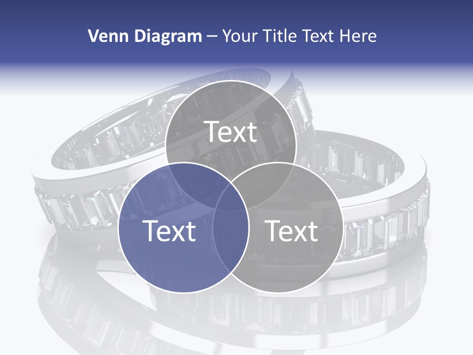 Two Wedding Rings With Diamonds On A Reflective Surface PowerPoint Template