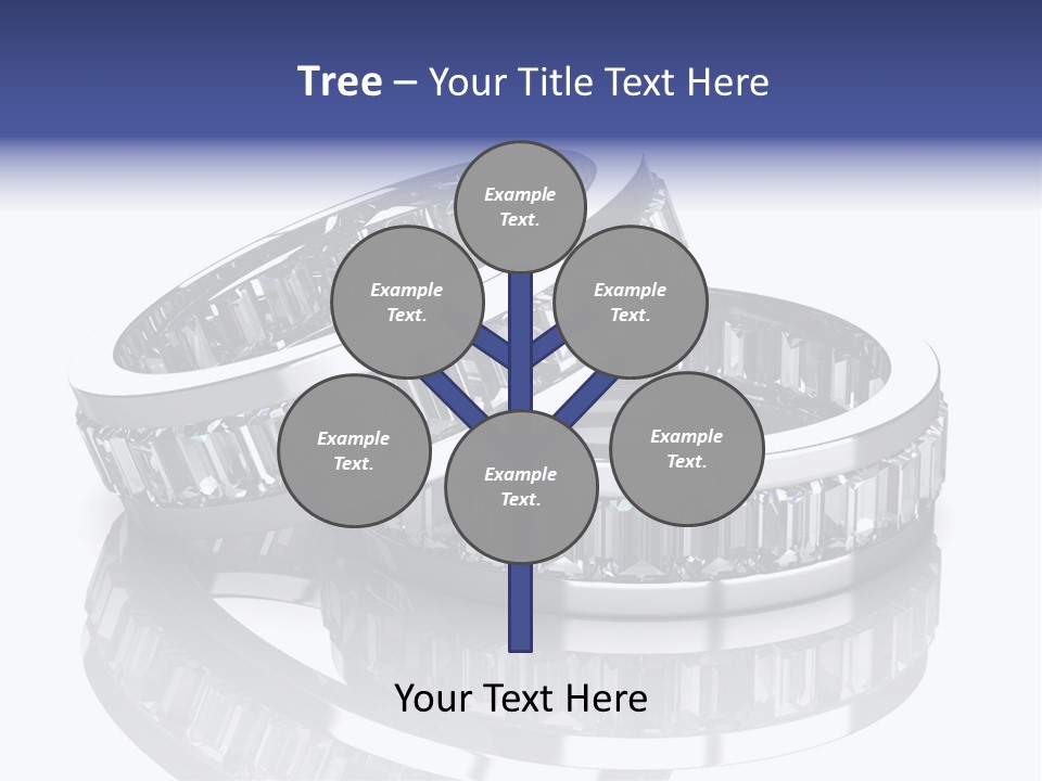 Two Wedding Rings With Diamonds On A Reflective Surface PowerPoint Template