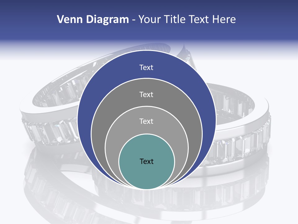 Two Wedding Rings With Diamonds On A Reflective Surface PowerPoint Template