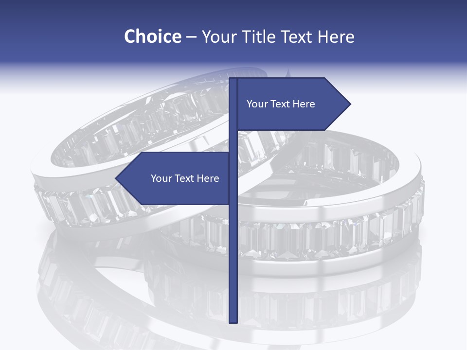 Two Wedding Rings With Diamonds On A Reflective Surface PowerPoint Template