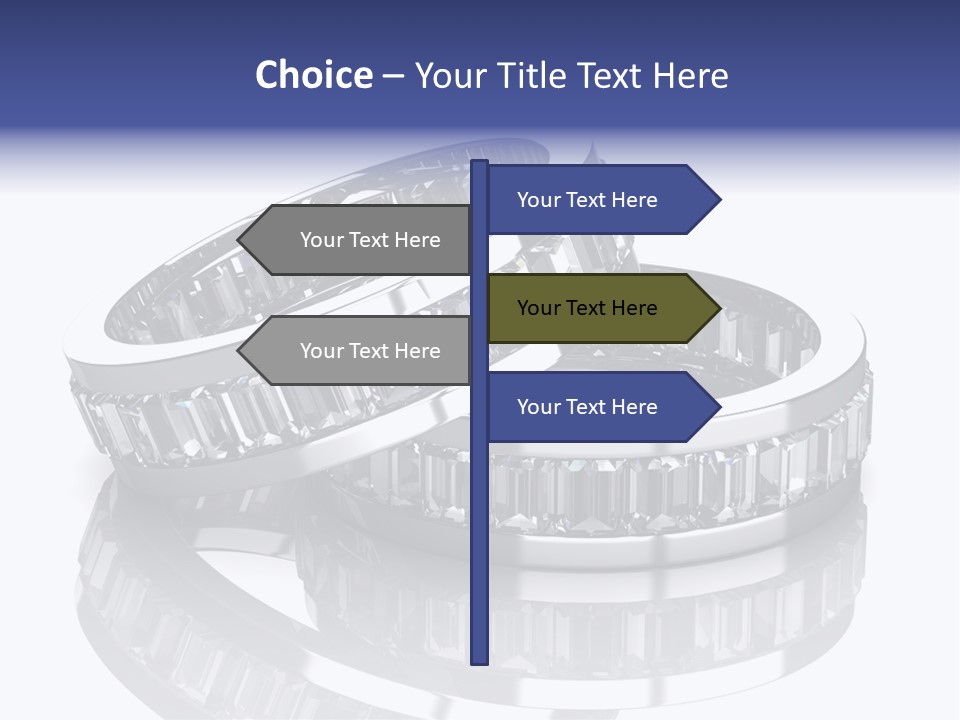 Two Wedding Rings With Diamonds On A Reflective Surface PowerPoint Template