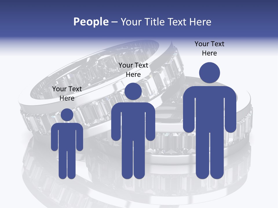 Two Wedding Rings With Diamonds On A Reflective Surface PowerPoint Template