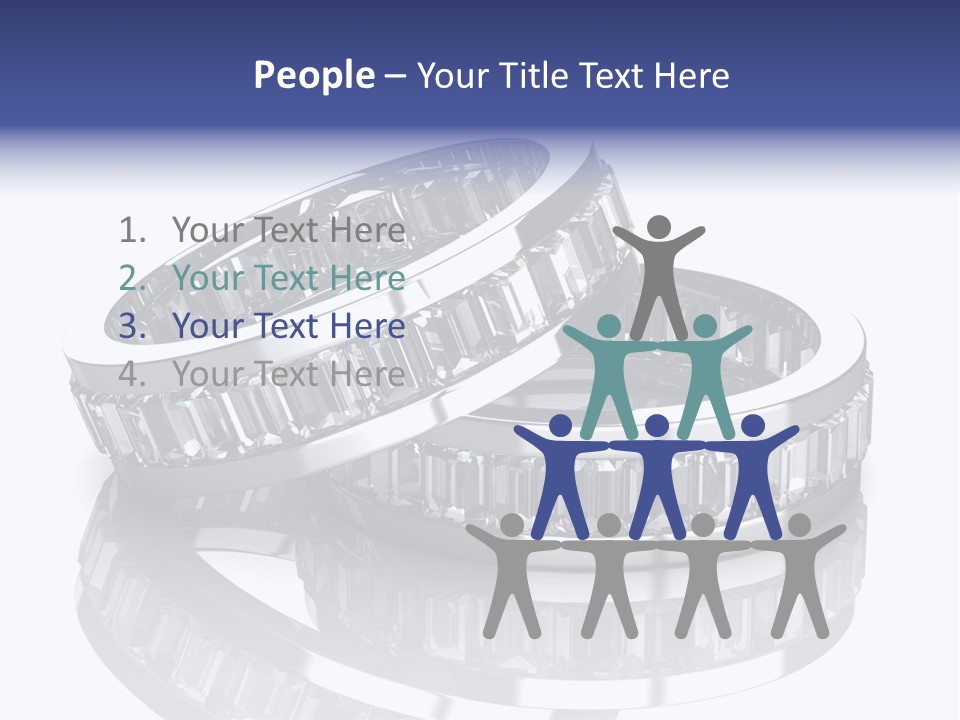 Two Wedding Rings With Diamonds On A Reflective Surface PowerPoint Template