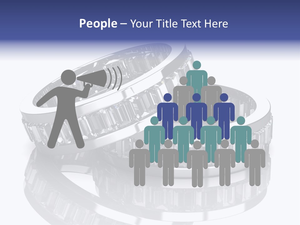 Two Wedding Rings With Diamonds On A Reflective Surface PowerPoint Template