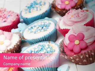 A Bunch Of Cupcakes That Are On A Table PowerPoint Template