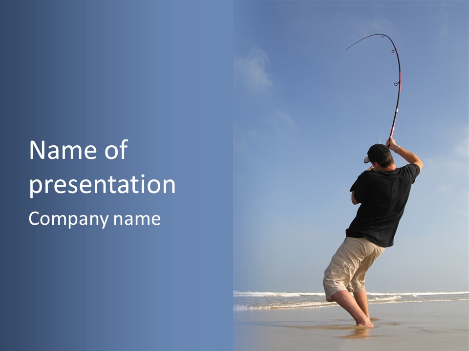 A Man On The Beach Holding A Fishing Rod PowerPoint Template