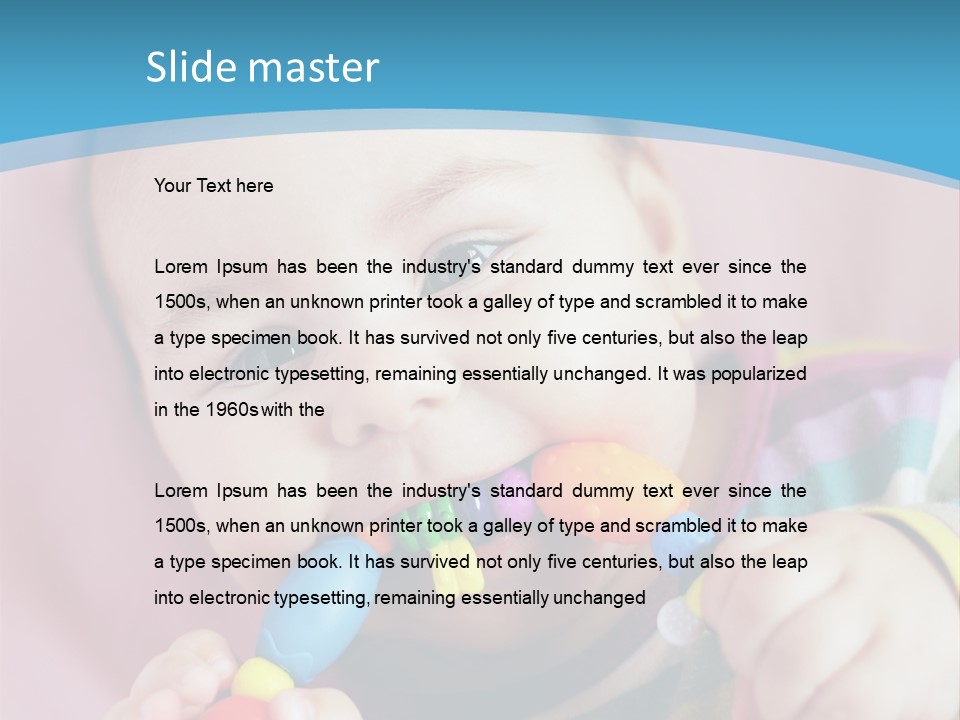 A Baby Chewing On A Toy With A Blue Background PowerPoint Template