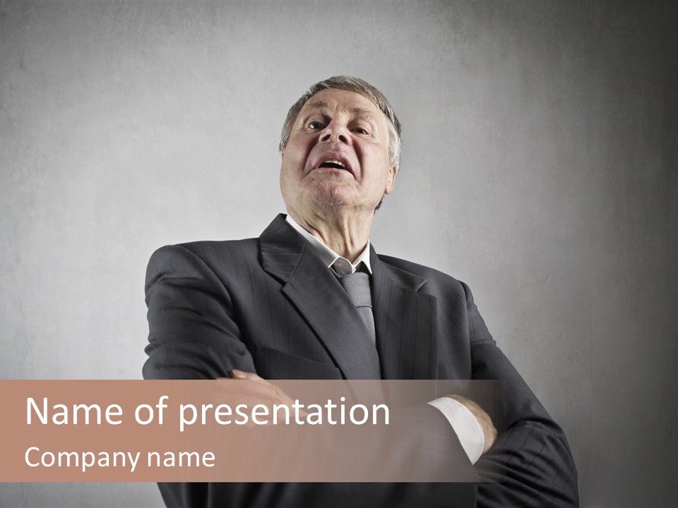 A Man In A Suit With His Arms Crossed PowerPoint Template