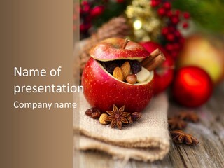Christmas Spices Cinnamon Straw Star PowerPoint Template