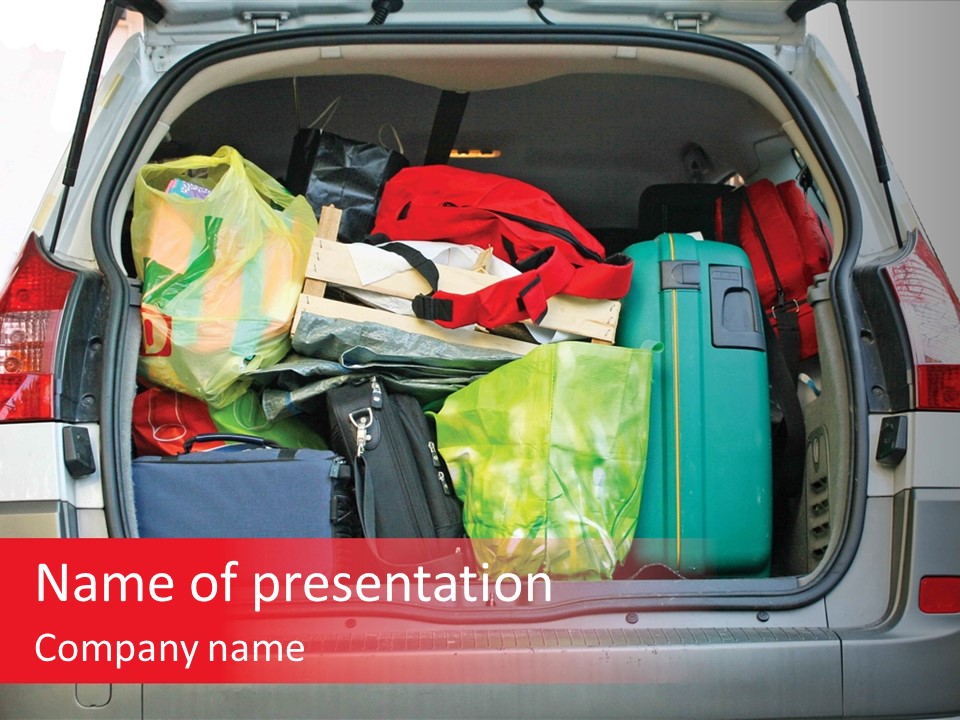 The Back Of A Van Filled With Luggage PowerPoint Template