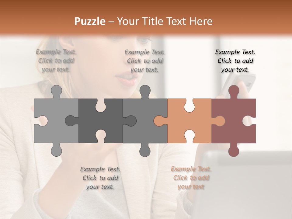 A Woman Sitting At A Table Using A Laptop Computer PowerPoint Template