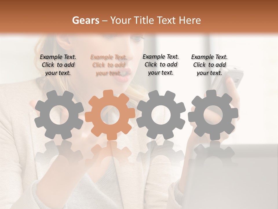 A Woman Sitting At A Table Using A Laptop Computer PowerPoint Template