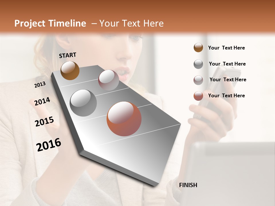 A Woman Sitting At A Table Using A Laptop Computer PowerPoint Template