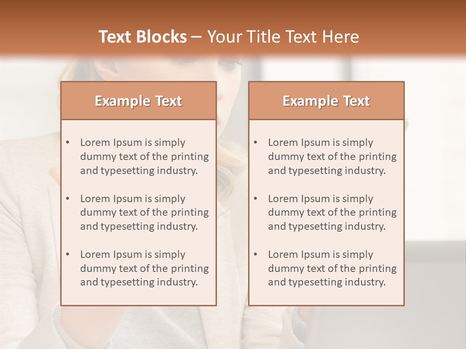 A Woman Sitting At A Table Using A Laptop Computer PowerPoint Template