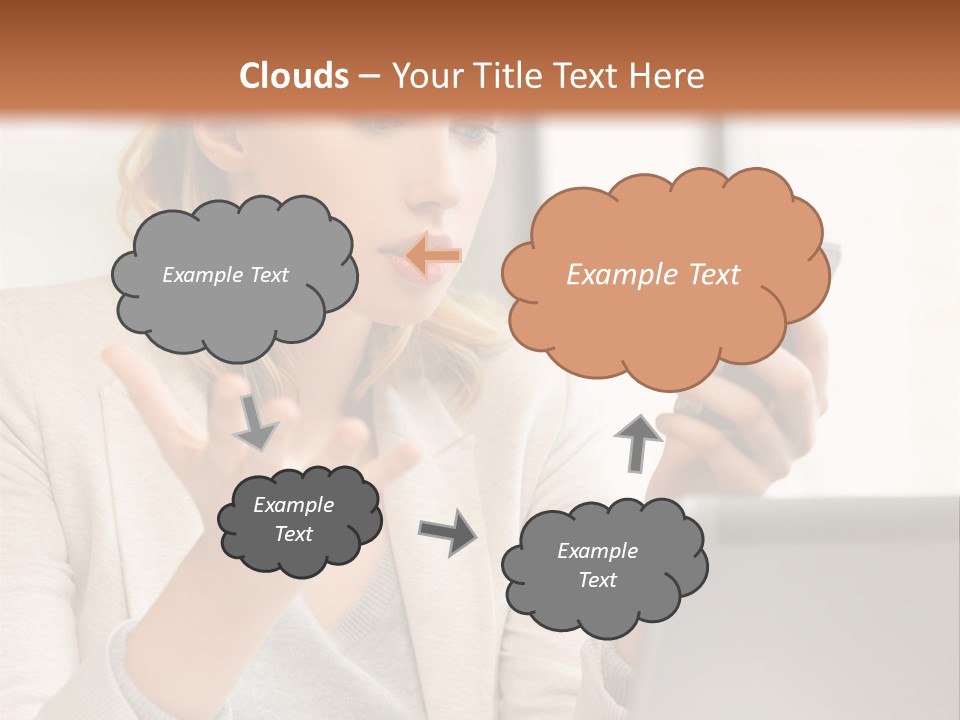 A Woman Sitting At A Table Using A Laptop Computer PowerPoint Template
