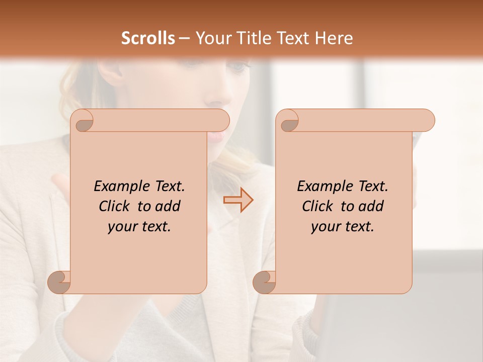 A Woman Sitting At A Table Using A Laptop Computer PowerPoint Template