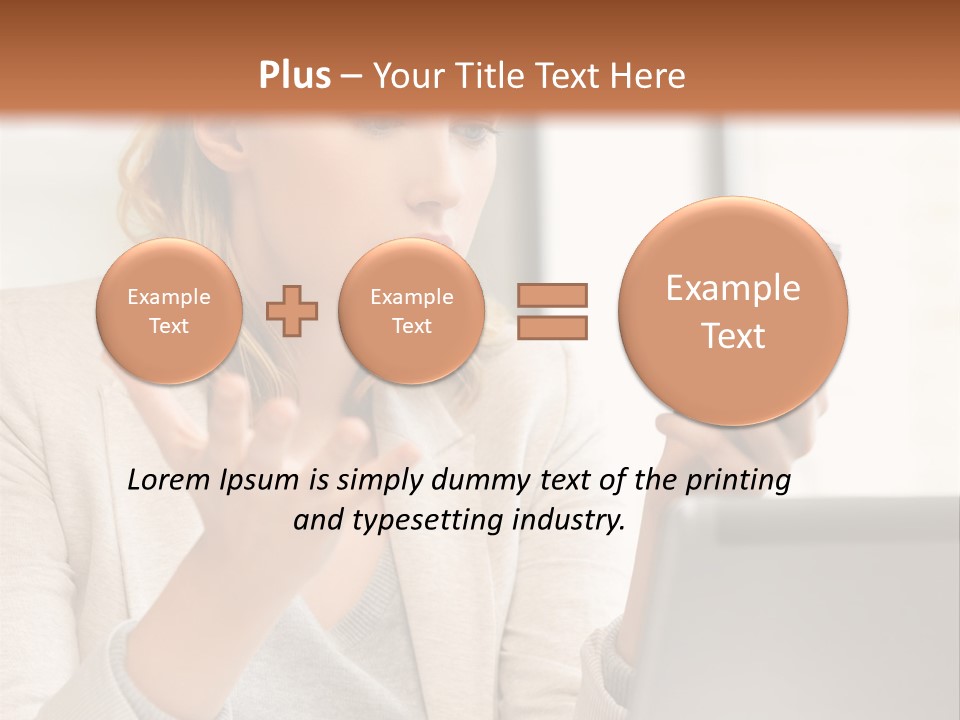 A Woman Sitting At A Table Using A Laptop Computer PowerPoint Template