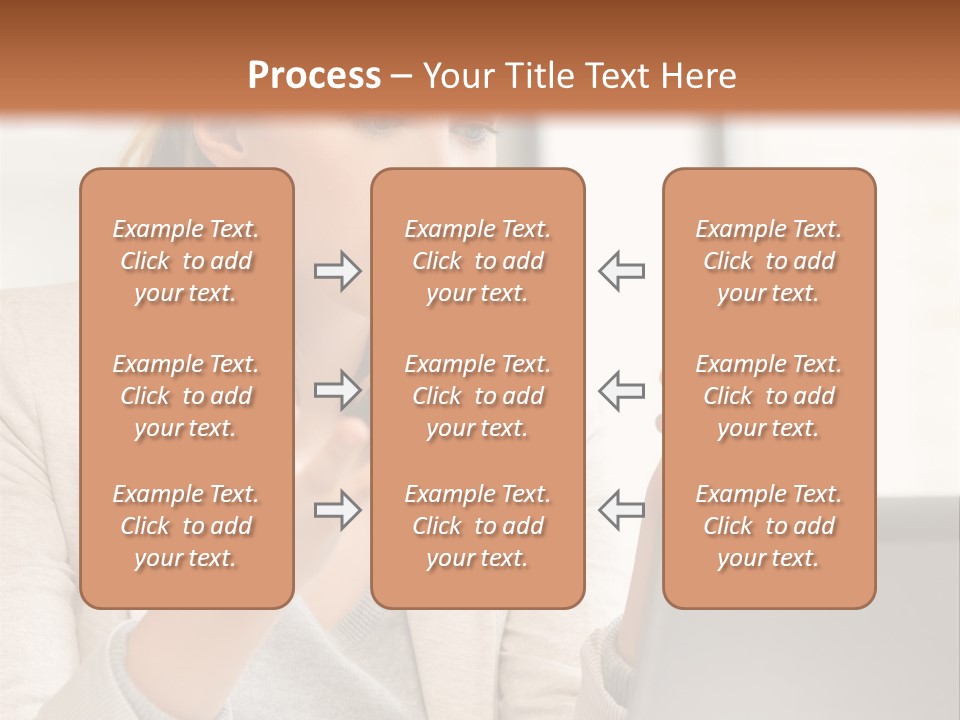 A Woman Sitting At A Table Using A Laptop Computer PowerPoint Template