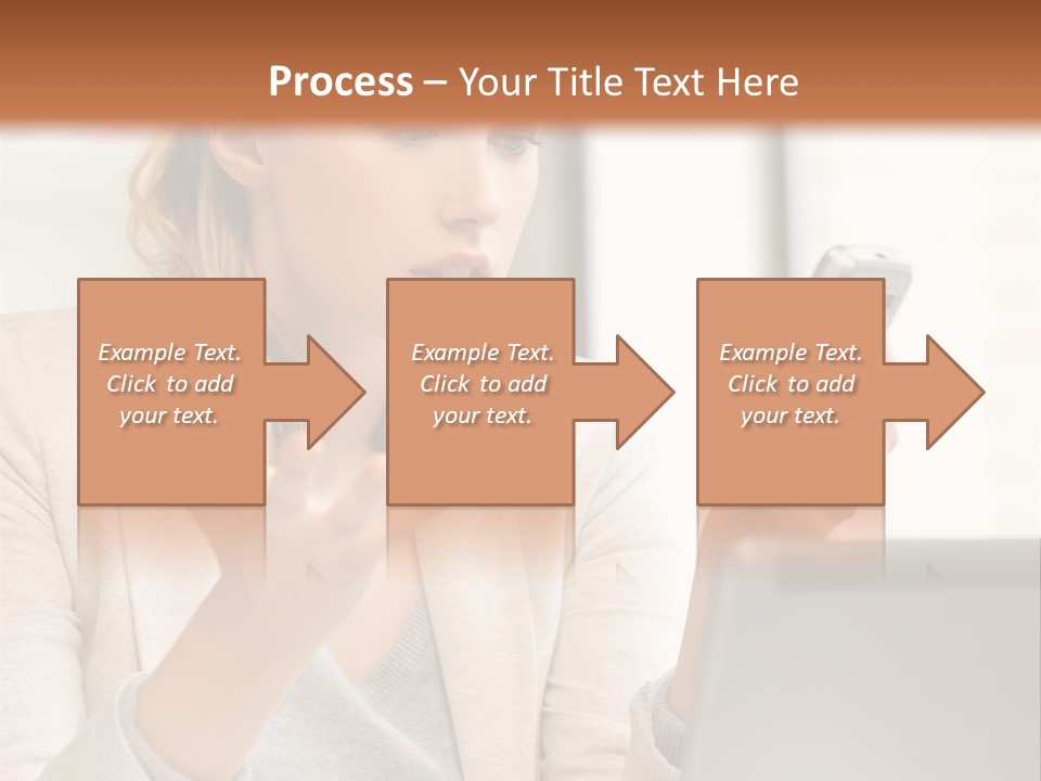 A Woman Sitting At A Table Using A Laptop Computer PowerPoint Template
