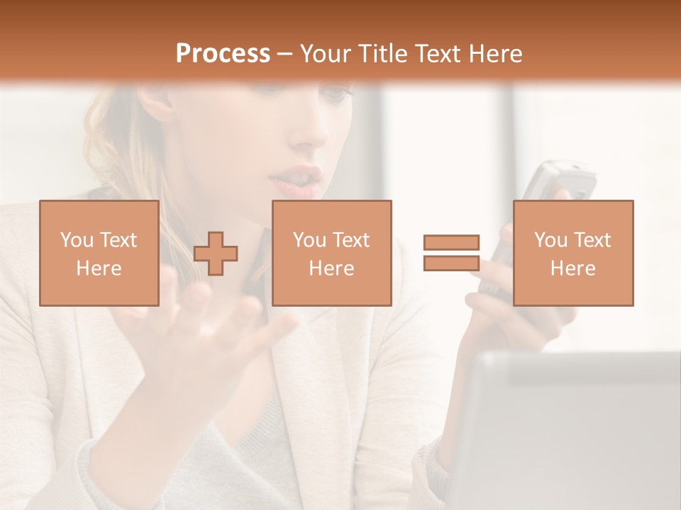 A Woman Sitting At A Table Using A Laptop Computer PowerPoint Template