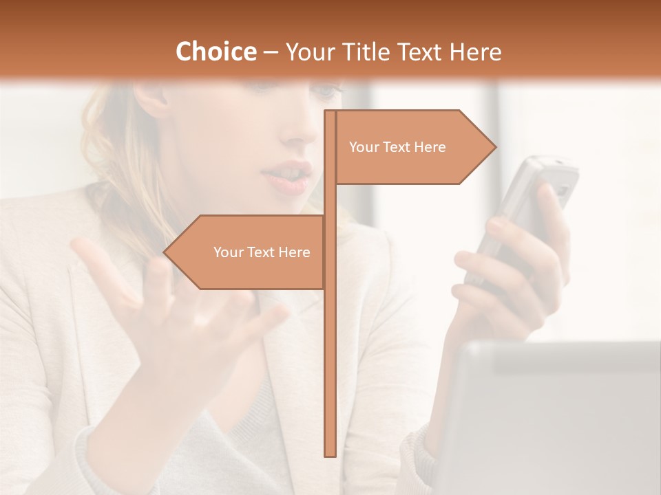 A Woman Sitting At A Table Using A Laptop Computer PowerPoint Template