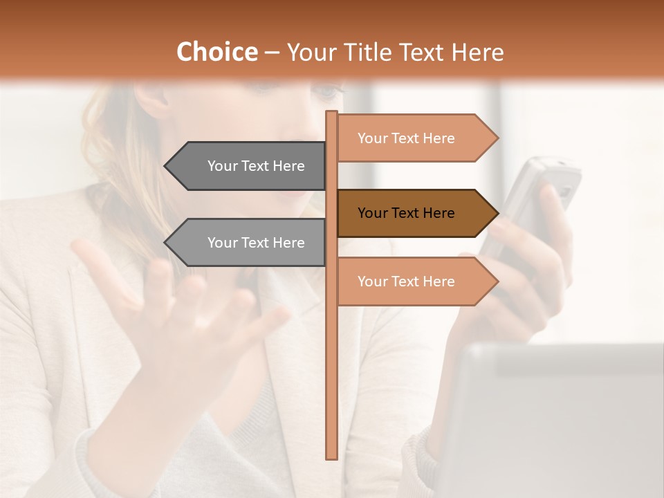 A Woman Sitting At A Table Using A Laptop Computer PowerPoint Template