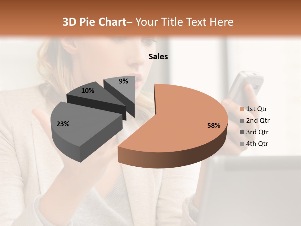A Woman Sitting At A Table Using A Laptop Computer PowerPoint Template
