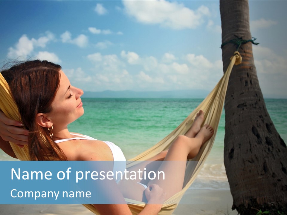 A Woman Laying In A Hammock On The Beach PowerPoint Template