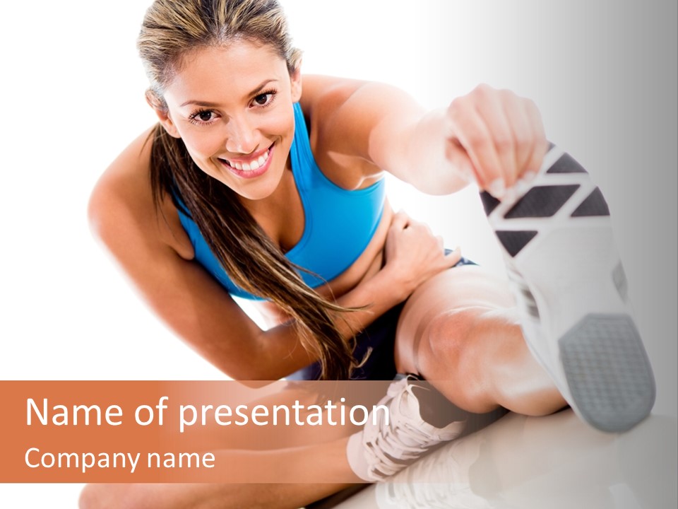 A Woman In A Blue Tank Top Is Holding A Shoe PowerPoint Template