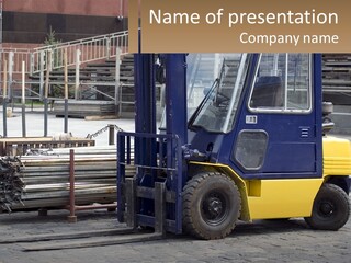 A Forklift Parked Next To A Pile Of Logs PowerPoint Template