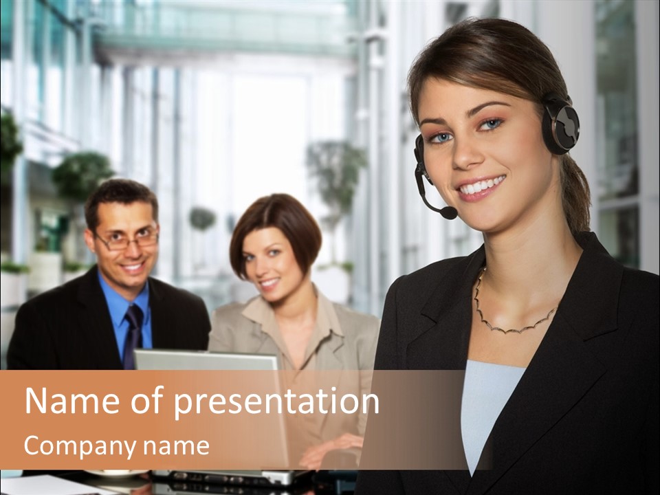 A Woman Wearing A Headset With A Laptop In Front Of Her PowerPoint Template