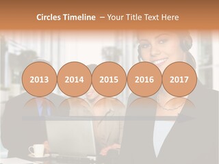 A Woman Wearing A Headset With A Laptop In Front Of Her PowerPoint Template