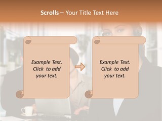 A Woman Wearing A Headset With A Laptop In Front Of Her PowerPoint Template