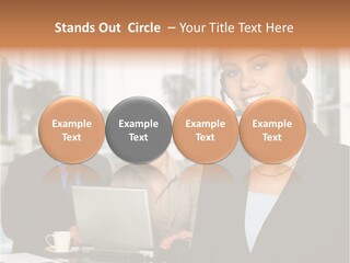 A Woman Wearing A Headset With A Laptop In Front Of Her PowerPoint Template