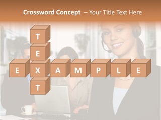 A Woman Wearing A Headset With A Laptop In Front Of Her PowerPoint Template